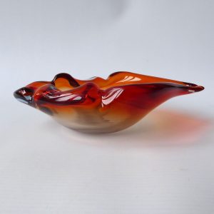 Murano vintage art glass pointy bowl ashtray dish. 1960s 1970s orange cased blue