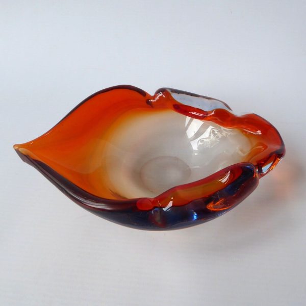 Murano vintage art glass pointy bowl ashtray dish. 1960s 1970s orange cased blue - Image 5