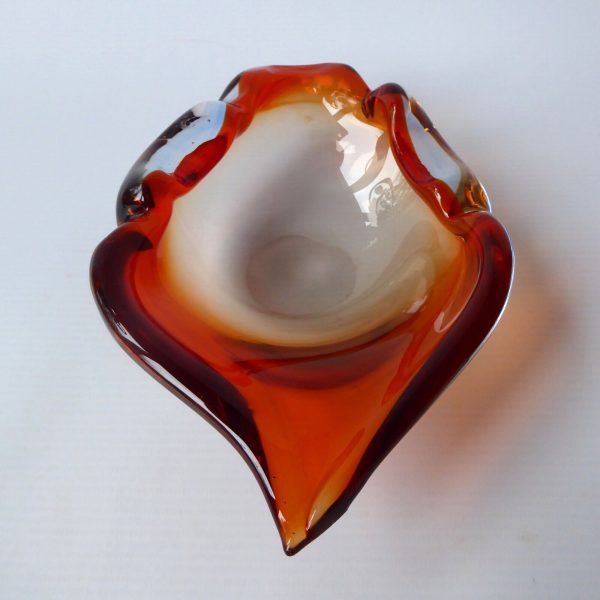 Murano vintage art glass pointy bowl ashtray dish. 1960s 1970s orange cased blue - Image 6