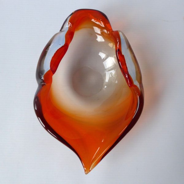 Murano vintage art glass pointy bowl ashtray dish. 1960s 1970s orange cased blue - Image 7