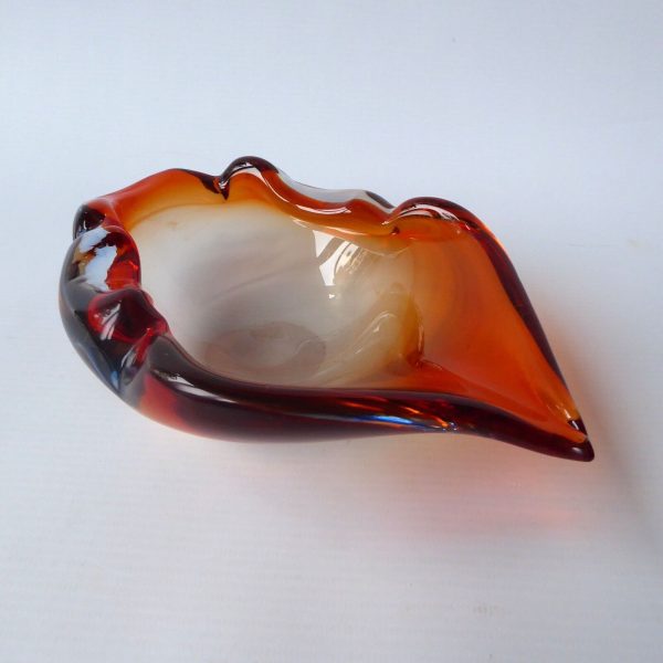 Murano vintage art glass pointy bowl ashtray dish. 1960s 1970s orange cased blue - Image 8