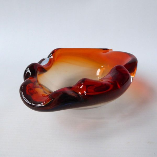 Murano vintage art glass pointy bowl ashtray dish. 1960s 1970s orange cased blue - Image 9