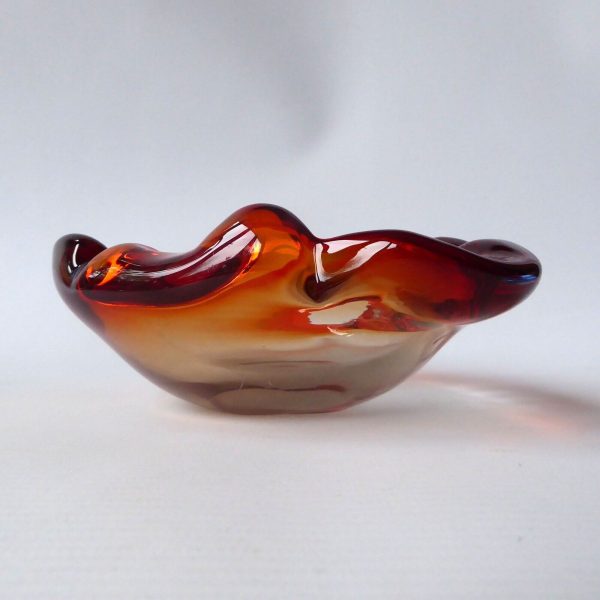Murano vintage art glass pointy bowl ashtray dish. 1960s 1970s orange cased blue - Image 10