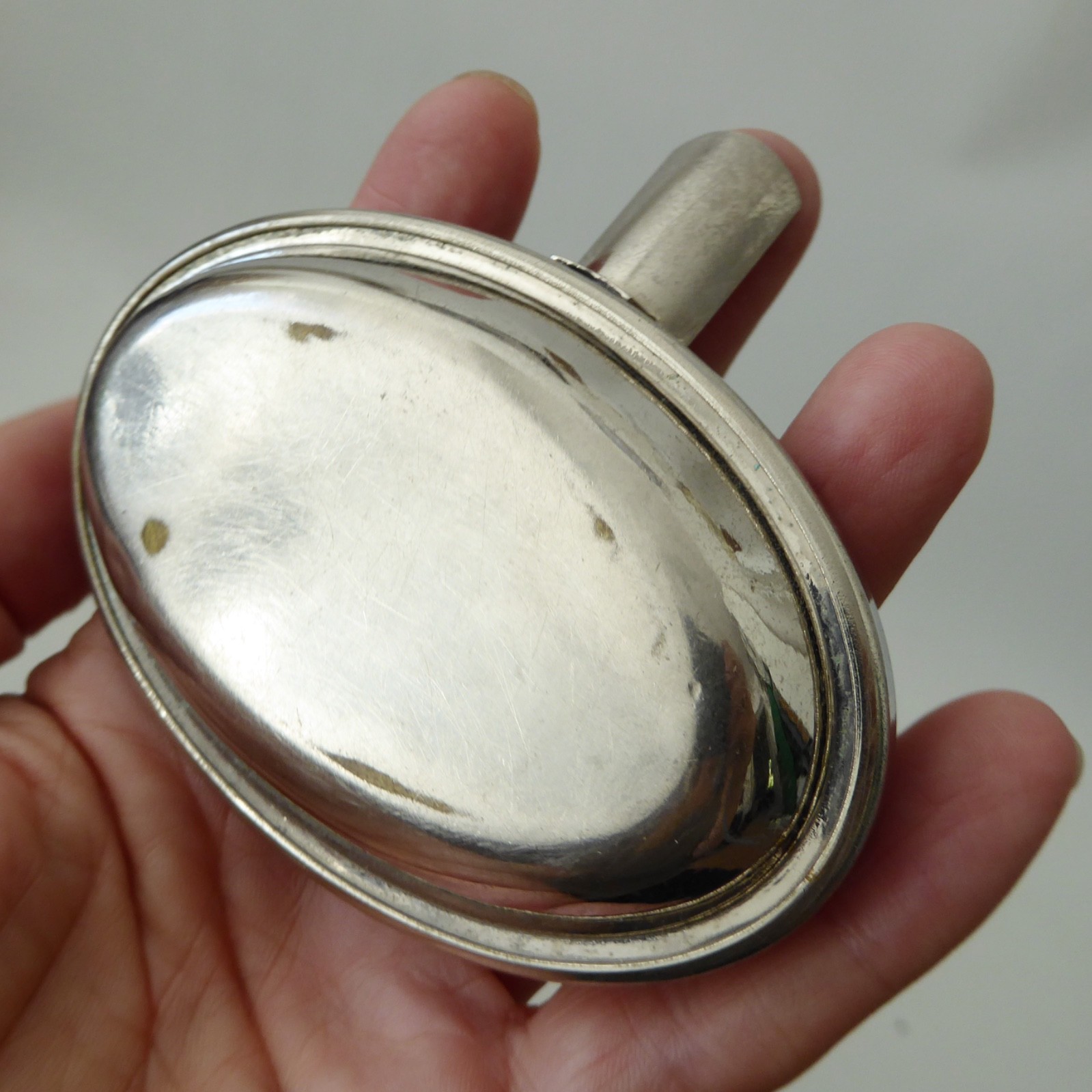 Orange enamel & silver chromed metal ashtray, retro vintage 1960s oval, minimal - Image 10