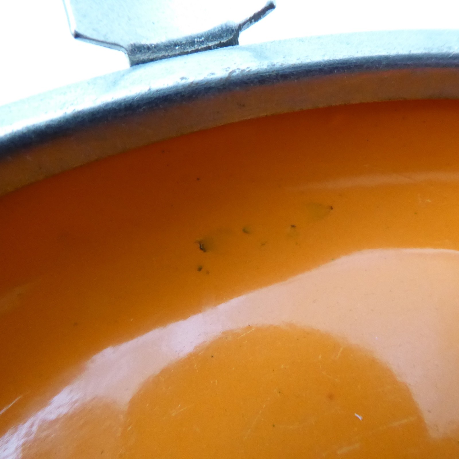 Orange enamel & silver chromed metal ashtray, retro vintage 1960s oval, minimal - Image 9