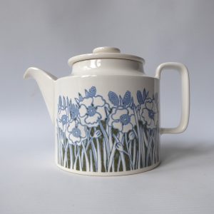 Rare Hornsea Pottery Blue Fleur teapot. Vintage 1970s Retro flowers. Ceramic
