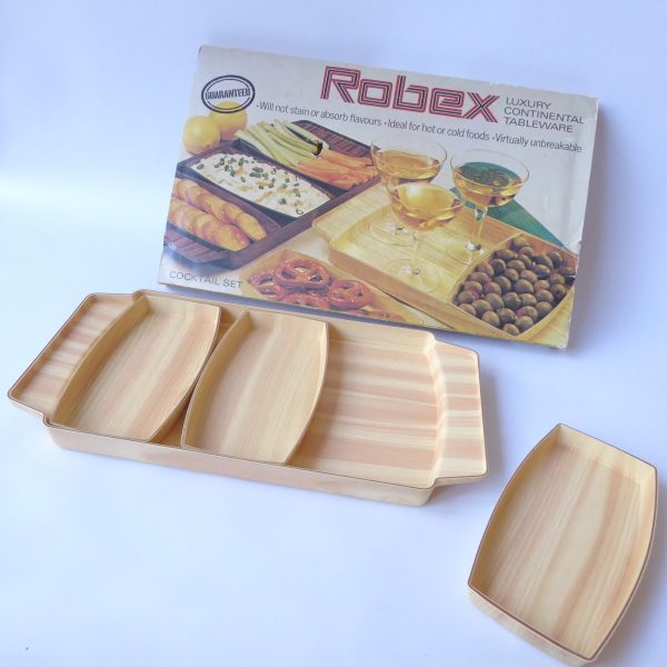 Robex Caleppio boxed snack trays Pine, faux wood, serving, 1970s retro vintage - Image 3