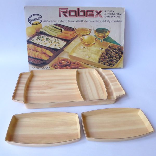 Robex Caleppio boxed snack trays Pine, faux wood, serving, 1970s retro vintage - Image 5