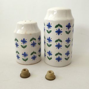 Roselle Midwinter vintage salt and pepper pots shakers, blue flower 1960s 1970s