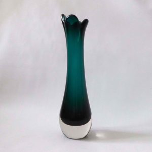 Scandinavian mid century 1960s/1970s art glass vase, vintage green pulled. Aseda