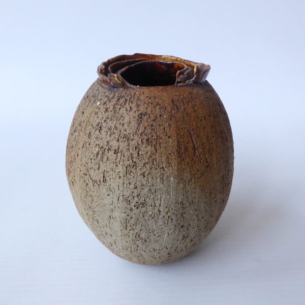 Signed CP vintage studio pottery oval vase, handmade thrown stoneware ripple rim - Image 4