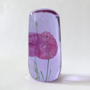 Signed Caithness Carnations flower paperweight, neodymium mauve art glass