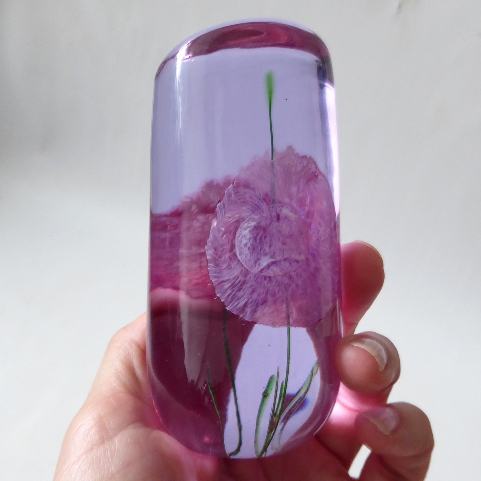 Signed Caithness Carnations flower paperweight, neodymium mauve art glass - Image 8