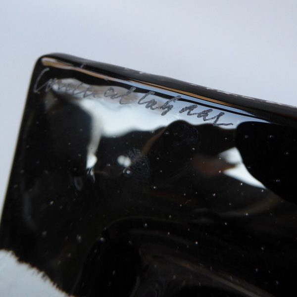 Signed hand made fused glass dish, square black, white & red. Vintage artisan 4" - Image 11