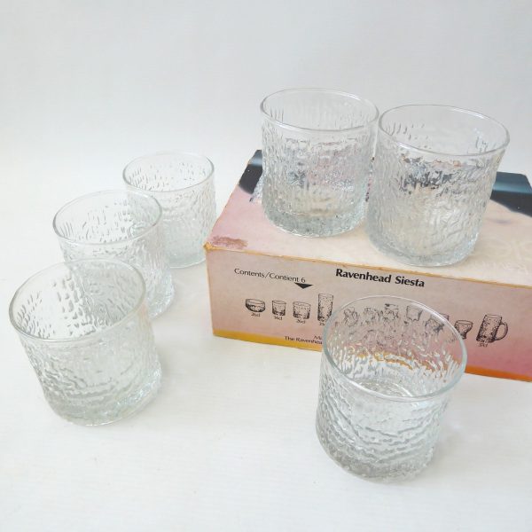 Six boxed Ravenhead Siesta 26cl tumblers. Vintage bark ice textured glass 1970s - Image 4