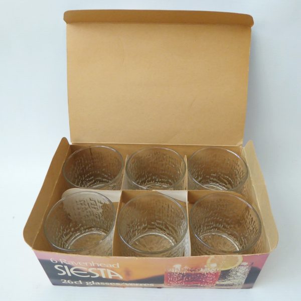 Six boxed Ravenhead Siesta 26cl tumblers. Vintage bark ice textured glass 1970s - Image 6
