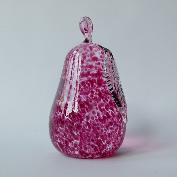 Teign Valley Glass art glass pink mottled PEAR paperweight. Vintage lifesz fruit - Image 3