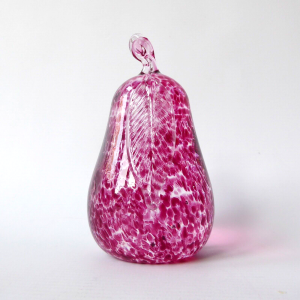 Teign Valley Glass art glass pink mottled PEAR paperweight. Vintage lifesz fruit