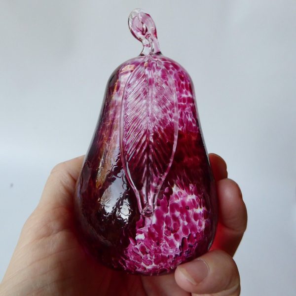 Teign Valley Glass art glass pink mottled PEAR paperweight. Vintage lifesz fruit - Image 7