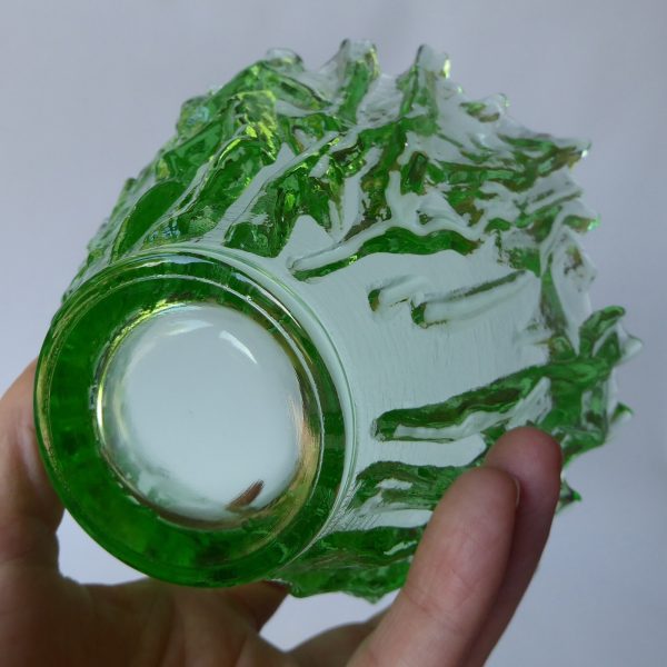 Vetreria Lux vintage Italian pressed art glass candy bowl, bark textured. Green - Image 11