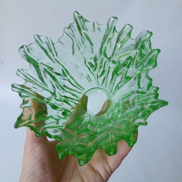 Vetreria Lux vintage Italian pressed art glass candy bowl, bark textured. Green - Image 12