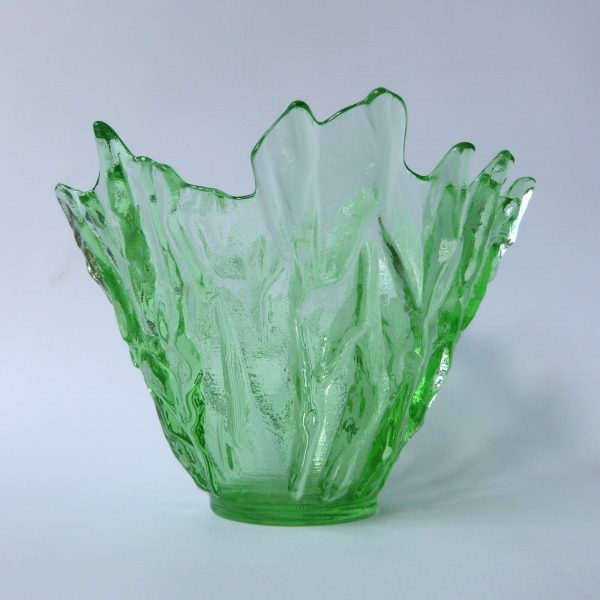Vetreria Lux vintage Italian pressed art glass candy bowl, bark textured. Green - Image 5