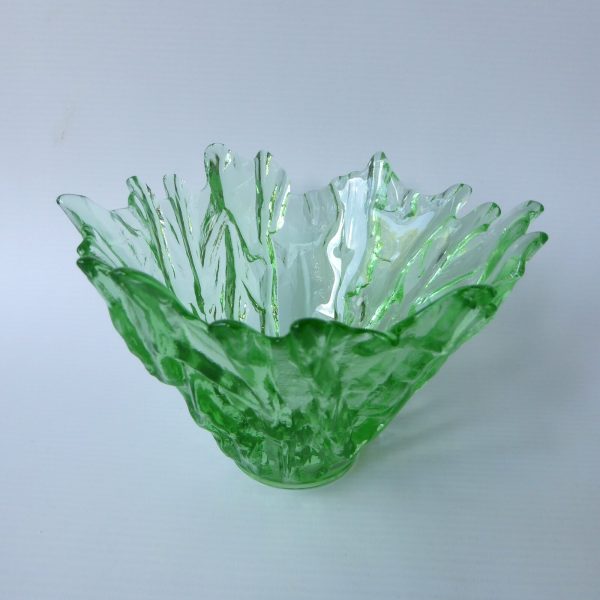 Vetreria Lux vintage Italian pressed art glass candy bowl, bark textured. Green - Image 7