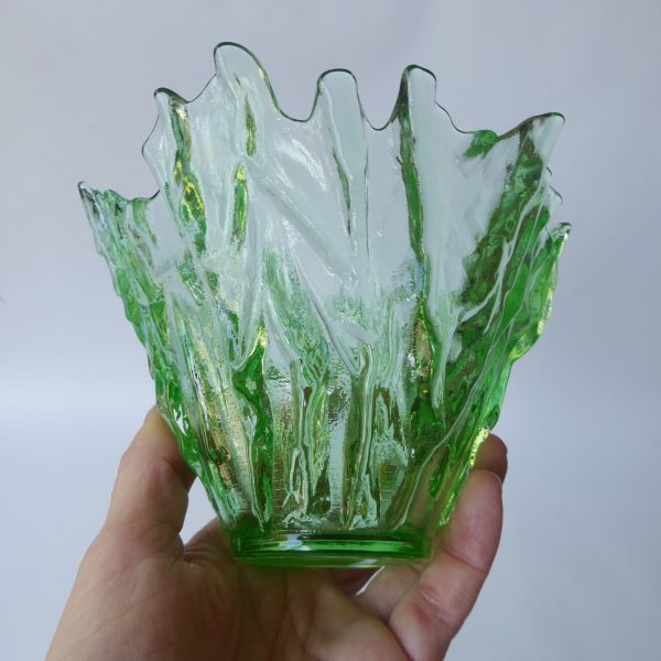 Vetreria Lux vintage Italian pressed art glass candy bowl, bark textured. Green - Image 10