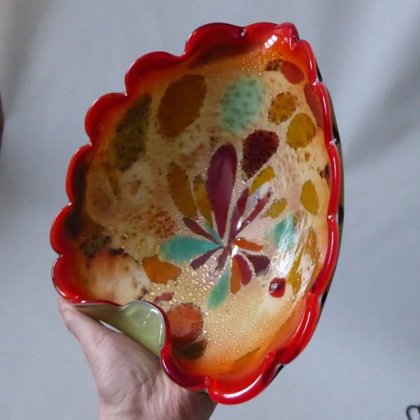 Vetro Artistico Veneziano Murano tutti frutti art glass bowl, red & silver leaf - Image 11