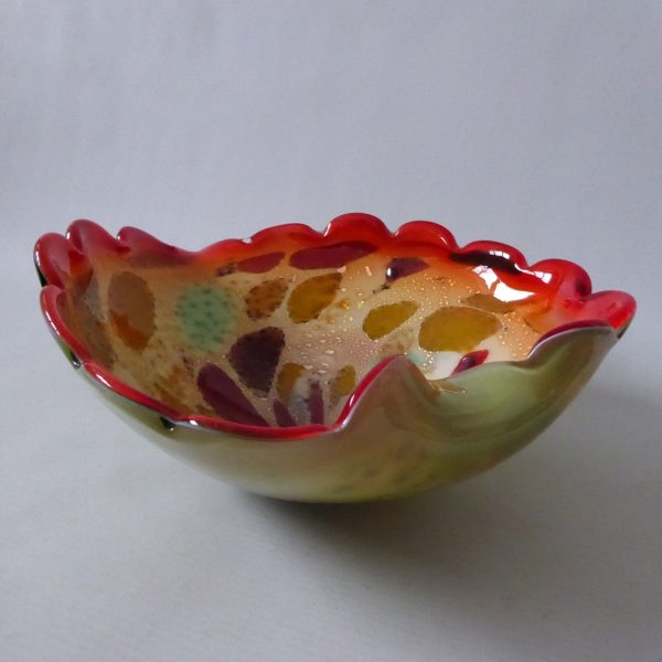 Vetro Artistico Veneziano Murano tutti frutti art glass bowl, red & silver leaf - Image 3