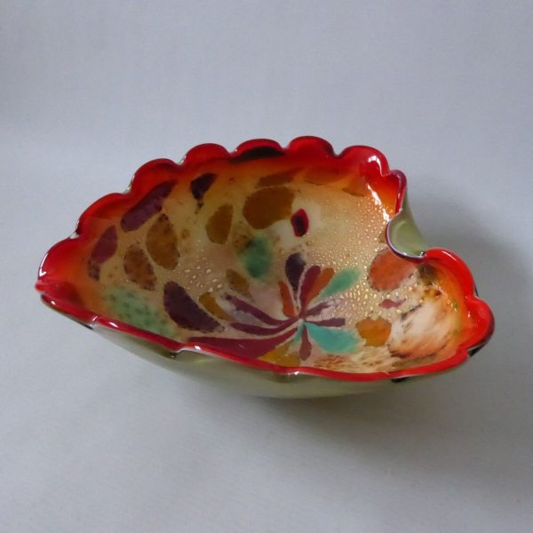 Vetro Artistico Veneziano Murano tutti frutti art glass bowl, red & silver leaf