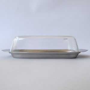 Viners International covered butter dish, stainless steel & plastic lid, vintage