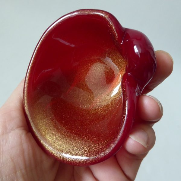 Vintage Murano art glass bowl. Red & Gold speckled small dish ashtray, Italian - Image 12