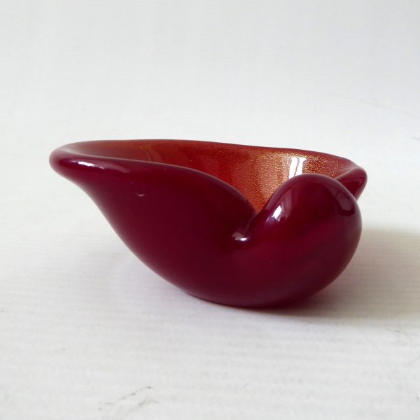Vintage Murano art glass bowl. Red & Gold speckled small dish ashtray, Italian - Image 9