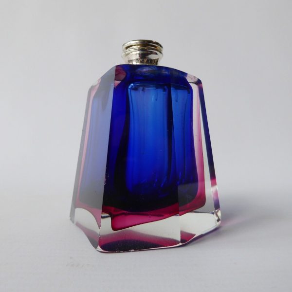 Vintage Murano sommerso faceted art glass cut pink & blue perfume bottle - Image 11