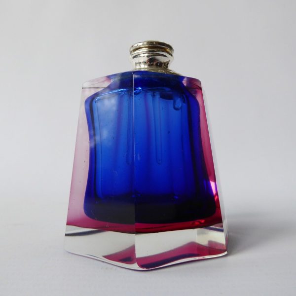 Vintage Murano sommerso faceted art glass cut pink & blue perfume bottle - Image 12