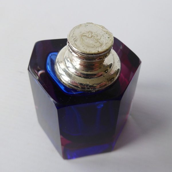 Vintage Murano sommerso faceted art glass cut pink & blue perfume bottle - Image 13