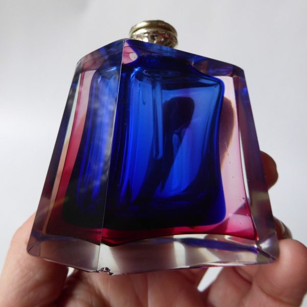 Vintage Murano sommerso faceted art glass cut pink & blue perfume bottle - Image 14