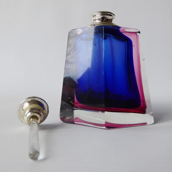 Vintage Murano sommerso faceted art glass cut pink & blue perfume bottle - Image 3