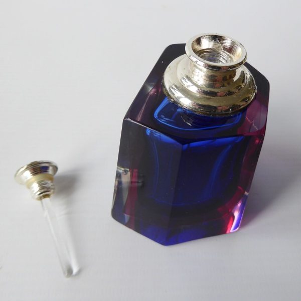 Vintage Murano sommerso faceted art glass cut pink & blue perfume bottle - Image 4
