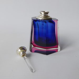 Vintage Murano sommerso faceted art glass cut pink & blue perfume bottle