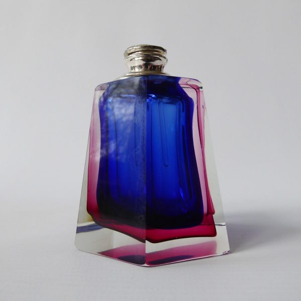 Vintage Murano sommerso faceted art glass cut pink & blue perfume bottle - Image 9