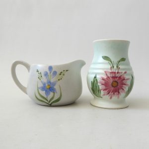 Vintage Radford small hand painted flower vase and milk jug, HJ Wood. 1940s, 50s