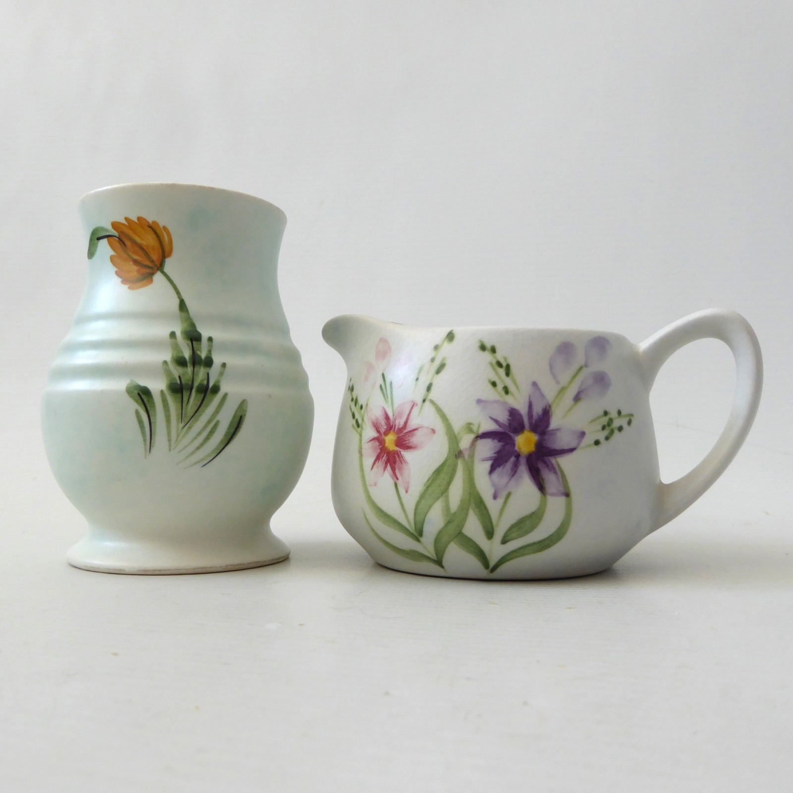 Vintage Radford small hand painted flower vase and milk jug, HJ Wood. 1940s, 50s - Image 5