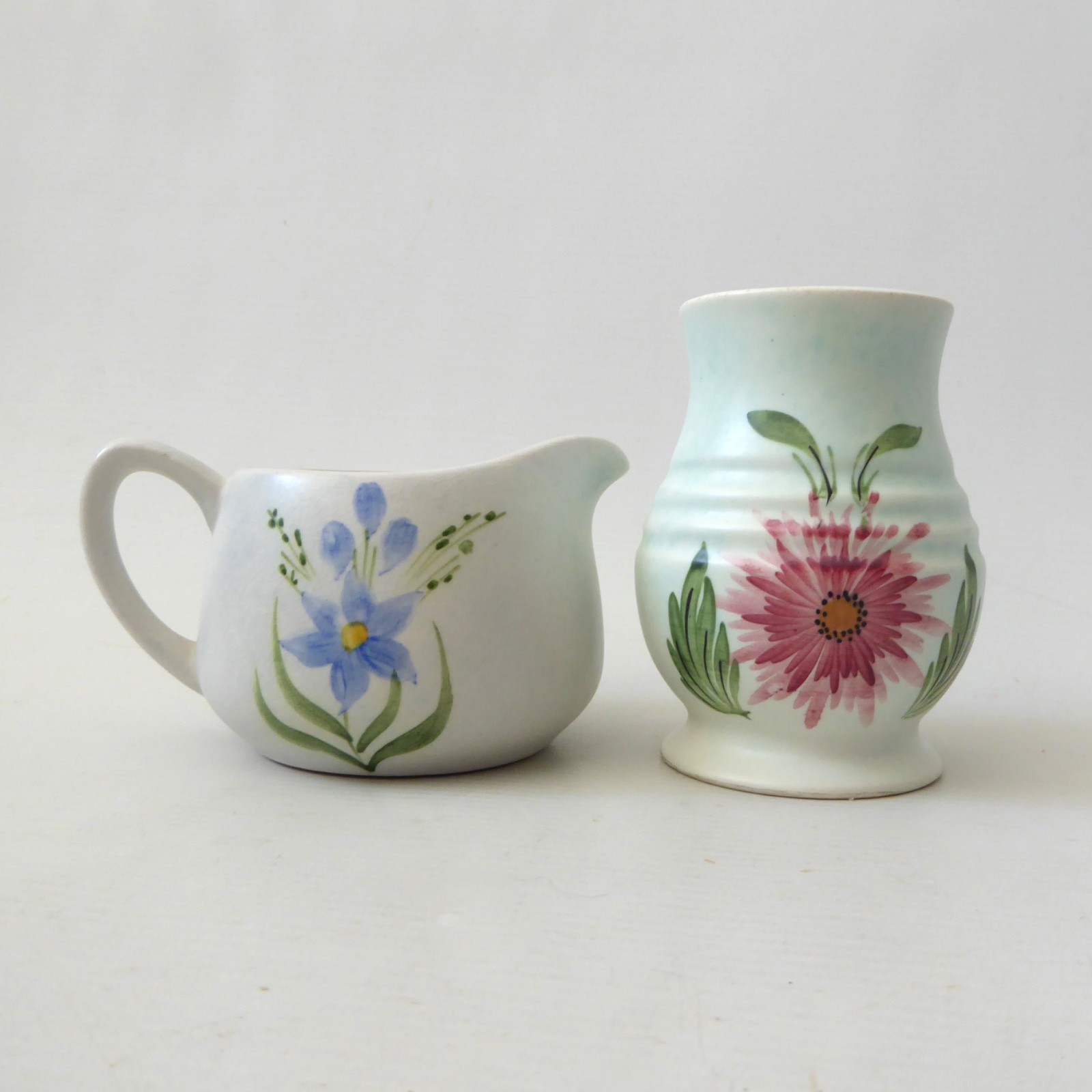 Vintage Radford small hand painted flower vase and milk jug, HJ Wood. 1940s, 50s