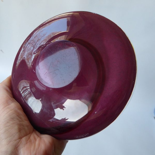 Vintage art glass bowl. Dusky mottled pink plum & swirl. 6" shallow dish 1960s - Image 13