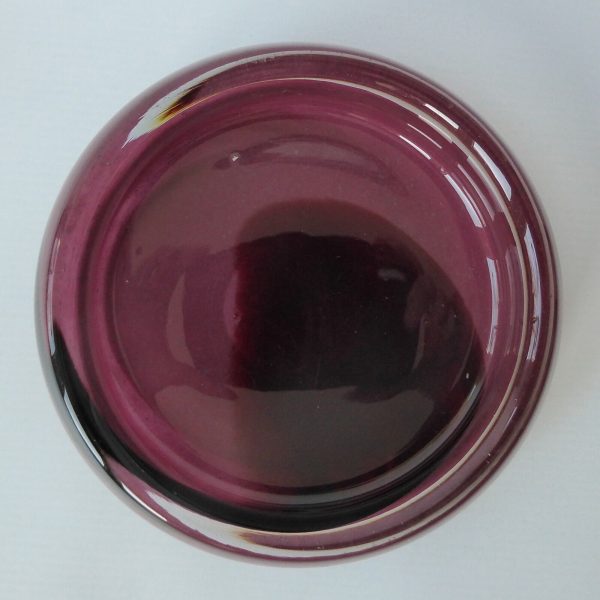 Vintage art glass bowl. Dusky mottled pink plum & swirl. 6" shallow dish 1960s - Image 3