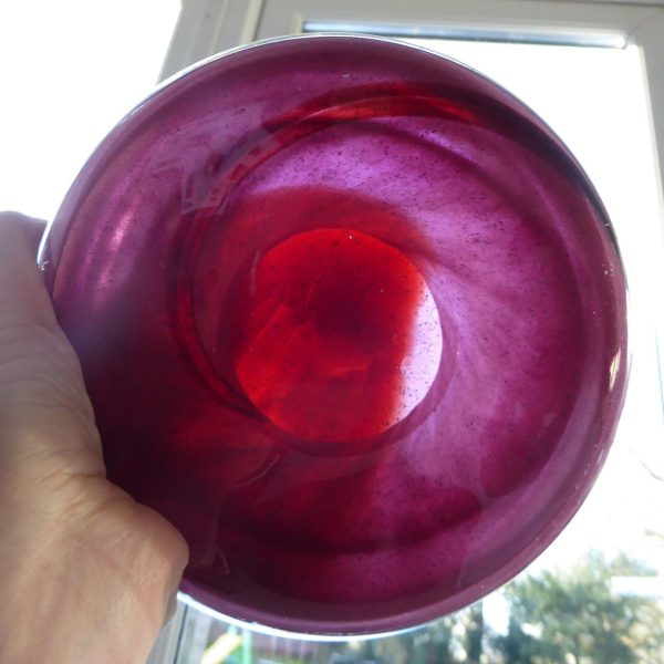 Vintage art glass bowl. Dusky mottled pink plum & swirl. 6" shallow dish 1960s - Image 10