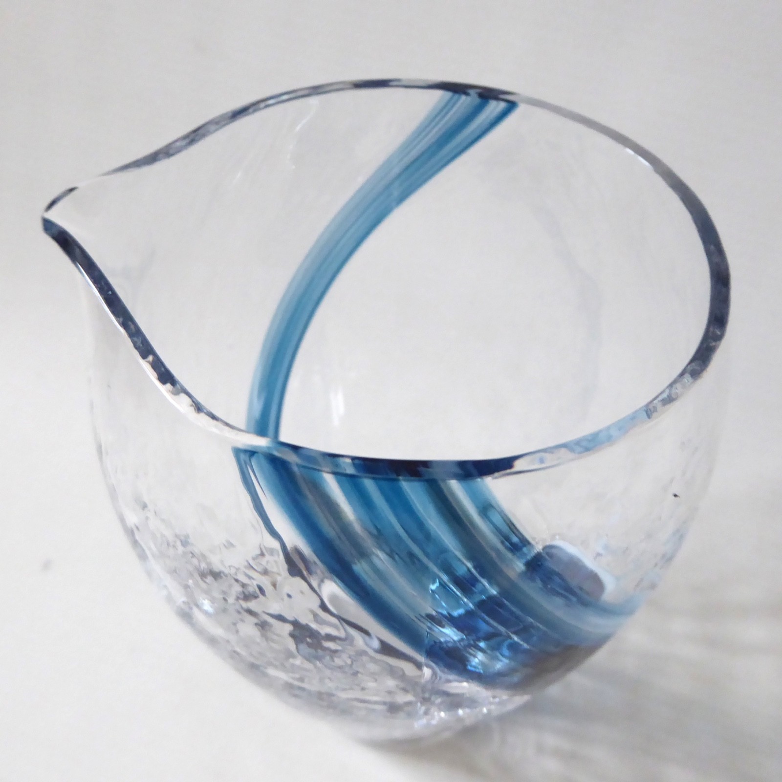 Vintage art glass jug, blue stripes + textured. Like Caithness Oban. Vase pot - Image 2