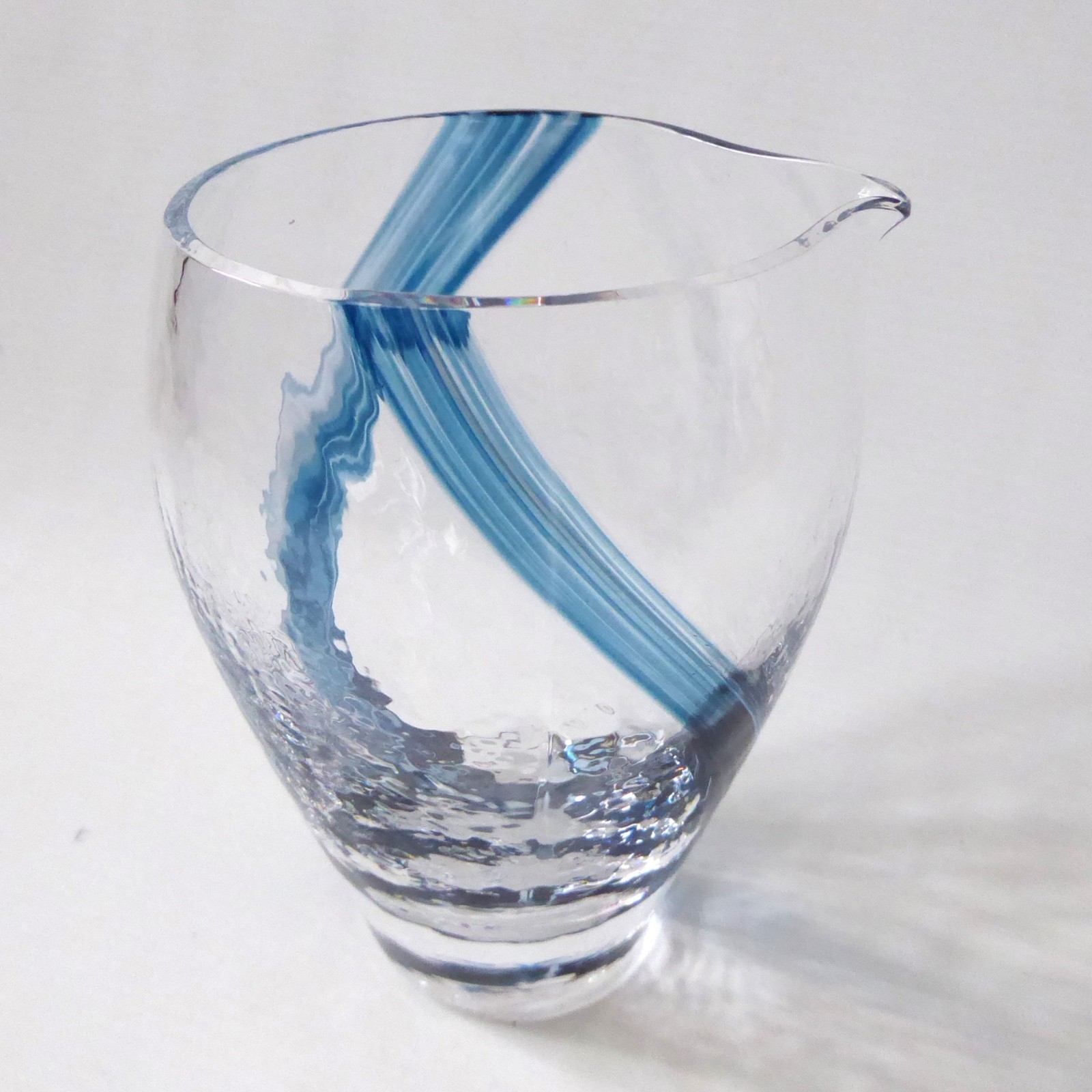 Vintage art glass jug, blue stripes + textured. Like Caithness Oban. Vase pot - Image 7